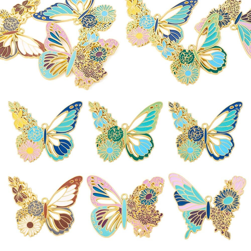 6475 6Pcs Enamel Butterfly Charms for Jewelry Making Colorful Flower